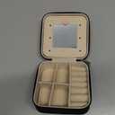 Norwegian Rosemaling Folk Style Small Travel Jewelry Case with Mirror Portable Black PU Leather Box Earrings Necklaces Rings Bracelets Storage Organizer Gift for Women And Girls