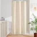 Small Stall Linen Farmhouse Shower Curtain with Tassel, Modern Boho French Country Chic Bathroom Shower Curtain Set with PEVA Liner, Cotton Hollow Fabric Shower Curtain 36x72 - Beige/Cream