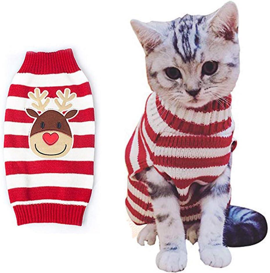 Cat Sweater Christmas Santa Claus Pet Cat Winter Knitwear Warm Clothes (Medium, 2-Stripe elk)