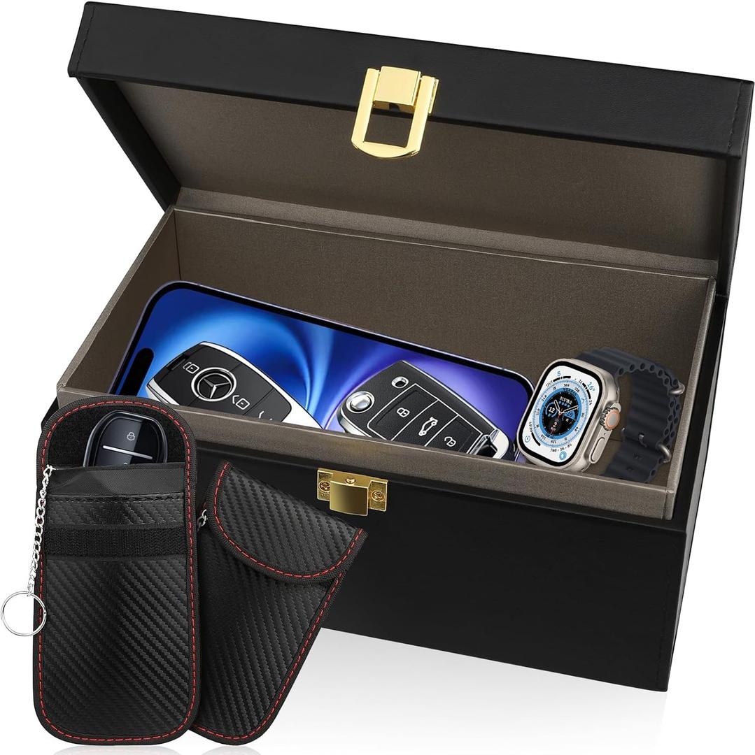 Diyife Extra Large Faraday Box, RFID Box for Car Keys with Pouch, Faraday Cage Key Fob Protector, Carbon Fiber Signal Blocker for Keyless Fob, Anti-Theft Faraday Bags for Car Keys, Phones