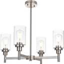 VINLUZ 4 Light Modern Chandelier Brushed Nickel Pendant Lighting Clear Glass Shades Contemporary Ceiling Light Fixtures for Dining Room Kitchen Living Room