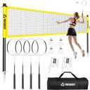 Badminton Set for Backyard, Portable Anti-Sag Badminton Net with 4 Badminton Rackets, 4 Nylon Shuttlecocks and Carry Bag, for Lawn Beach Family Games (Yellow)