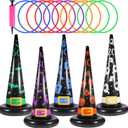 Halloween Ring Toss Game Set, Inflatable Witch Hat Ring Toss Game with 10 Plastic Rings and Air Pump, Super Fun Halloween Games for Family Party Supplies Halloween Decorations (Colourful)