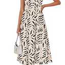 MISFAY Women Summer Maxi Dress Beach Vacation Sundress Sleeveless Button Casual Loose Shirt Dresses 2026 Hawaiian Outfits(Apricot Black Leaf, S)