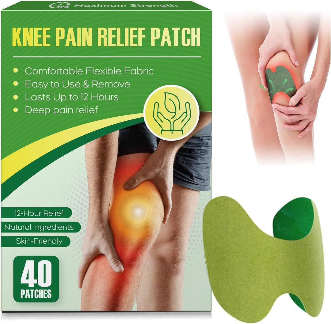 40PCS Knee Patches, Natural Wormwood Extract Patches for Knees, Fast Relief for Knee, Joint and Muscle Pain, 12 Hour Long Lasting Relief-B1