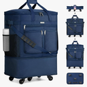 MILADA Expandable Luggage Bags for Travel Foldable Suitcase with Wheels Collapsible Rolling Travel Duffle Bag Lightweight Large Suitcases without Telescoping Handle, Blue