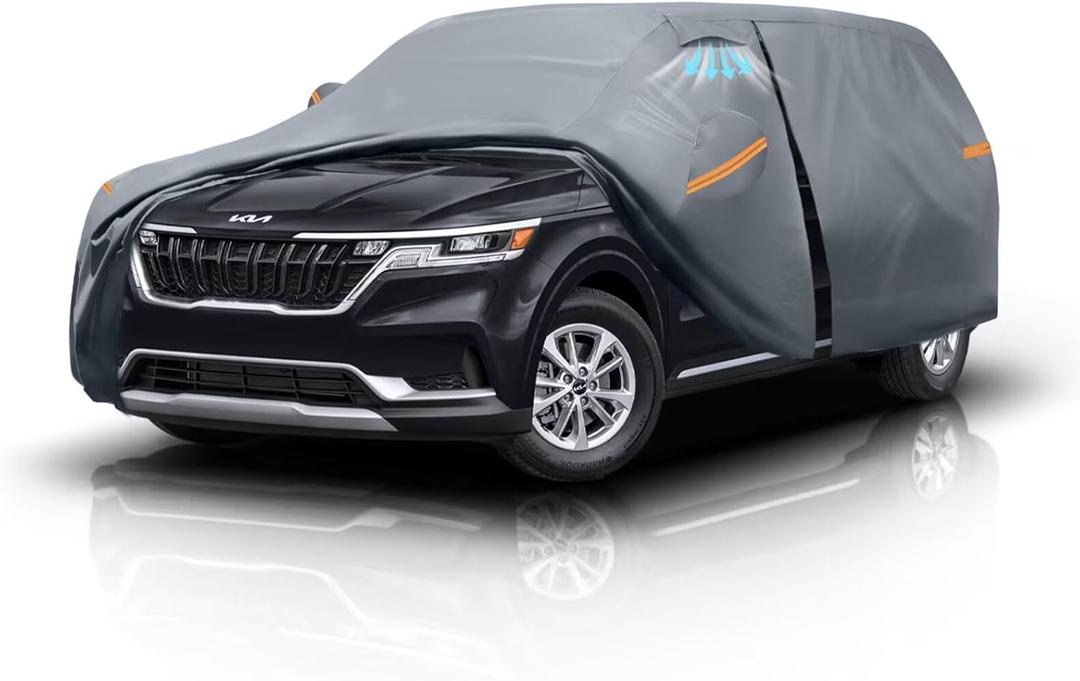 Minivan Car Car Cover for Kia Carnival MPV/Sedona (1998-2026) 100% Waterproof All Weather, Heavy Duty Outdoor Full Exterior Covers Rain Sun Wind UV Protection. Gray