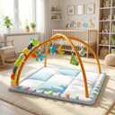 Baby Play Gym & Activity Mat, Baby Tummy time mat w 6 Detachable Toys, Promote Motor Skills & Sensory Development Mat, Newborn Infant Baby Essentials Gift
