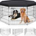 Dog Pen Pet Playpen Dog Fence Indoor Foldable Metal Wire Exercise Puppy Play Yard Pet Enclosure Indoor Outdoor 8 Panels 30 Inch with Bottom Pad/Top Cover(Black 30 top Cover)