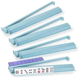 czzwak Mahjong Rack with Pushers, 4-Piece Premium Acrylic Mahjong Racks with Built-in Pushers & Rotating Bases - Set for Easy Play (Light Blue)