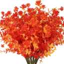 RECUTMS 8 Bundles Artificial Fall Flowers No Fade Faux Autumn Plants, Fake Indoor Outdoor Greenery for Thanksgiving Christmas Wedding Party Home Garden Fireplace Dcor (Golden)