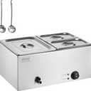 VEVOR 3-Pan Commercial Food Warmer, 24QT Electric Steam Table, 1200W Professional Countertop Stainless Steel Buffet Bain Marie with 86-185F Temp Control for Catering and Restaurants, Silver