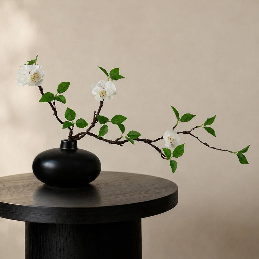 Fake Greenery Stem with Vase - 20'' Plants Artificial Decor for Table Small Artificial Potted Plants for Vase Fake Silk Plants Home Office Bathroom Shelf Cabinet Tabletop Decoration, Black