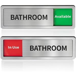 Bathroom Sliding Door Signs, Restroom Signs for Business Vacant Occupied Restroom Sign In Use/Available Slider Sign for Home Office Or Public Bathroom Door, Brushed Silver Stainless Steel, 1 Piece