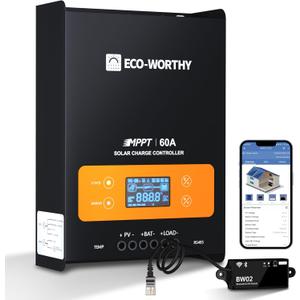 ECO-WORTHY 60A MPPT Solar Charge Controller with Bluetooth&WiFi, Max PV Input 150V, 12/ 24/ 36/ 48V Solar Panel Regulator for Lead-Acid/ Lifepo4 Battery in Solar System RV