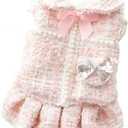 Dog Princess Dresses for Small Dogs Lolita Clothes Tweed Costume White Pet Girl Cute Coat Outfits Fall Costumes (M,Pink)