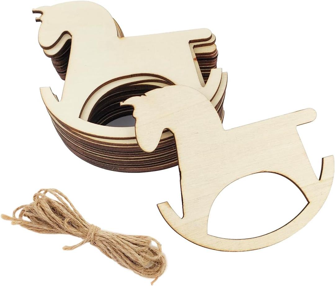 30 Pack 4 Inch Wood Rocking Horse Crafts Unfinished Wood Rocking Horse Cutouts Wooden Rocking Horse Hanging Ornaments DIY Rocking Horse Craft Gift Tags for Home Party Decoration Craft Project