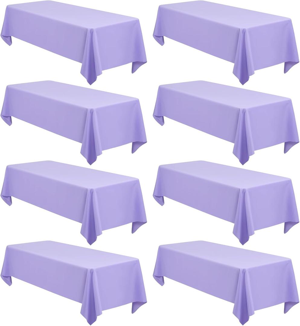 8 Pack Rectangle Tablecloth 60 x 126 inch Lavender Polyester Tableclothes for 8 Feet Tables,Washable Fabric Stain and Wrinkle Resistant Table Cover Table Clothes for Wedding Banquet Kitchen