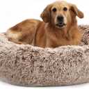Bedfolks Calming Donut Dog Bed, 36 Inches Round Fluffy for Large Dogs, Anti-Anxiety Plush, Machine Washable (Brown, Large)