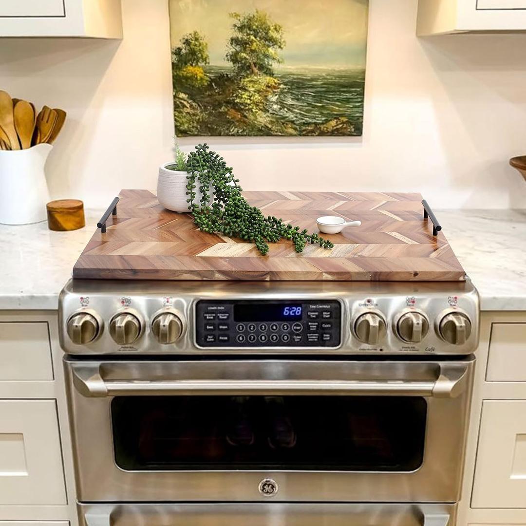 SwallowLiving Noodle Board Stove Cover Wood with Handles, Wooden Stovetop Cover Board for Gas Stove and Electric Stove Top, kitchen sink cover for counter space, Acacia, 29.5"L x 22"W
