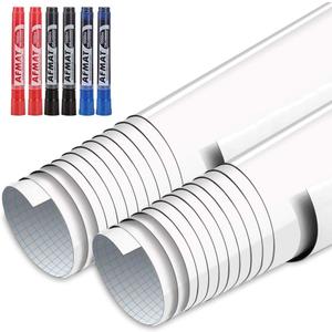 AFMAT Whiteboard Sticker, 11ft Dry Erase Wallpaper, Peel and Stick Whiteboard Contact Paper for Wall, 132'' x 17.3'' White Board Stick on Wall, Dry Erase Board Roll Adhesive, 6 Markers, 2 Rolls WS002