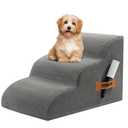 Romrol Dog Stairs Ramp for Beds Couches, Extra Wide Pet Steps with Durable Non-Slip Waterproof Fabric Cover, Dog Slope Stairs for Small Dogs and Cats or Pets Friendly, 3-Tiers, 13 Inch,Grey