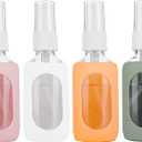 HOMBYS Empty Clear Glass 2oz Small Spray Bottles with Silicone Sleeve Protection - Refillable Containers for Travel, Cleaning Solutions, Essential Oils, Sanitizers - Fine Mist Spray - 4 Pack-Clear (Pink, White, Orange, Army Green)
