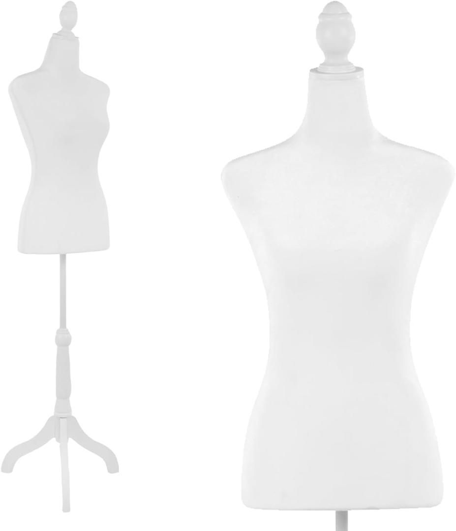 Mannequin Dress Form Female Dress Model Torso Display Mannequin Body 50-63 Inch Height Adjustable Tripod Stand (White, 50-63 Inches)