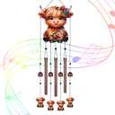 Gifts for Mom, Wind Chimes for Outside Perfect for Outdoor Gardens Patios Home Decor, Features Melodious Tones Create a Zen Atmosphere, Retirement Gifts for Women Men(Colorful Highland Cow