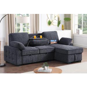 Eafurn 110.2" Modular Sectional Sofa with Reversible Ottoman, Convertible Sleeper Sofa Bed with USB Charging Ports & Cup Holders, Plush Corduroy L-Shaped Couch with Storage Armrest | Pull Out Sofabed, Console
