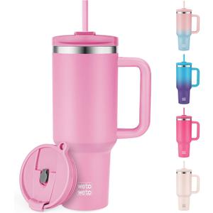 WETOWETO 40oz Tumbler with Handle and Lid | 100% Leakproof Insulated Stainless Steel Travel Mug | Keeps Cold 34Hrs/Hot 10Hrs | Dishwasher Safe, Fits Car Cup Holder (Lilac Color)