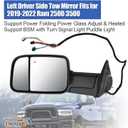 Left Driver Side Tow Mirror Fits for Ram 2500 3500 2019-2022 Support Power Folding Power Glass Adjust & Heated Support BSM with Turn Signal Light Puddle Light 68361475AD CH1320508