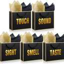 Kolldenn 5 Senses Gift Bags for Him Her Five Senses Gift Bag with Ribbon Handles and Tissue Paper Present Wrappings for Valentine Wedding Birthday Mothers Day(Black,11.8 x 10 x 4 Inch)