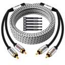 Elecan Premium RCA Cable 8 Ft (Hi-Fi Sound-16 AWG-Shielded) 2 RCA Male to 2 RCA Male Stereo Audio Cable, Gold Plated-Aluminum Alloy Shell-Pure Copper-Braided RCA Cord for Home Theater Speakers + Ties
