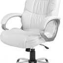 Office Chair Computer High Back Adjustable Ergonomic Desk Chair Executive PU Leather Swivel Task Chair with Armrests Lumbar Support (White)