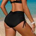 Leoparts Womens V Cut Bikini Bottoms Ruched Tummy Control Bathing Suit Bottom High Cut Drawstring Swimsuit Brief (Black, M)