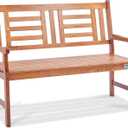 VEVOR Wood Outdoor Bench, 2-Person Garden Bench with Backrest and Armrests, 800 lbs Load Capacity,All-Weather Never Rot Patio Bench for Garden, Park, Yard, Front Porch (Wood-48 inch)