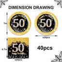 2 x 40Pcs 50th Birthday Decorations Black and Gold Paper Plates and Napkins Party Supplies as 50 Year Old Gifts for Women Men Black and Gold 1975 Birthday Decorations