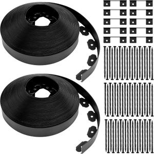 Sasylvia 2'' x 200' Landscape Edging Kit Edging Border Coil Include Anchoring Spikes 10 Connectors Plastic Garden Border for Lawn Garden Grass Yard Home(Black)