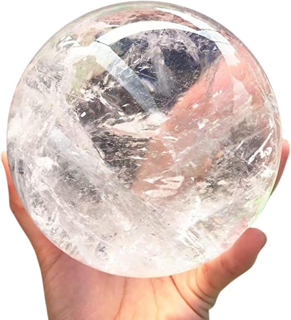 Natural Clear Quartz Crystal Ball,White Crystal Sphere Healing Crystal Ball with Stand Home Decor Prosperous Love Invite Wealth + Pedestal (900g)