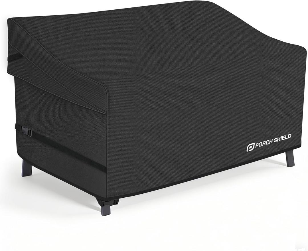 Porch Shield Waterproof Outdoor Bench Sofa Cover Patio 2 Seater Loveseat Cover, 56W x 31D x 33H inch, Black