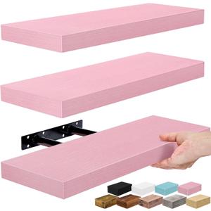 Sorbus Floating Shelves for Wall 16 Inch Floating Shelf for Kitchen, Bedroom, Living Room, Bathroom, Home & Wall Decor - Mounted Bathroom Shelves with Invisible Brackets (Soft Pink, 3 Pack)