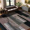 LIANLAM 10x12 Washable Area Rugs for Living Room and Bedroom, Vintage Checkered Pattern Non-Slip Carpet, Stain Resistant Low Pile Soft Rug for Dining Room, Office, Nursery, Kids Room(10x12, Chocolate)