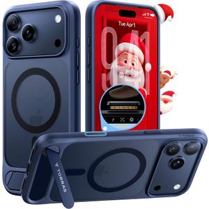 TORRAS Strong Magnetic & Seamless Stand for iPhone 17 Pro Max Case, Fit for MagSafe, Military Grade Drop Protection, Invisible Adjustable Kickstand, Camera Control Button, Translucent Matte Deep Blue