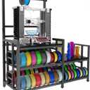 3D Printer Table with Filament Storage Printer Stand with Power Outlet,Heavy Duty 3D Printer Storage rack for ABS, PLA, TPU Filament Spools, Home Offices and Studios Carbon Fiber Black