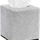 Sumnacon Tissue Box Cover Bling Square Tissue Box for Bathroom Sparkling Cube Tissue Box Holder with Magnetic Gorgeous Tissue Holder for Table Countertop Decorative Tissue Cover for Home Office Car