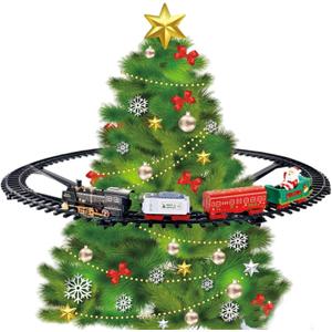 Christmas Train Set Light and Sound Festive Christmas Tree Train Electric Fun for Boys Girls Gifts, No Tree