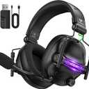 WG2 Wireless Gaming Headsets with Microphone for PS5, PS4, PC, Switch, Mac, Crystal Stereo Bluetooth Headphones, Wireless Headset 2.4GHz with Lossless Audio, 50 Hr Battery, Cool LED (Standard, Premium Black)