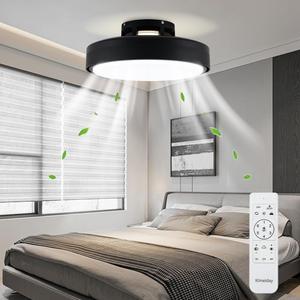 Modern Bladeless Ceiling Fans with Lights and Remote, Reversible, DC Motor 6 Speeds, Stepless dimming and CCT 3000K-6000K LED Lights for Bedroom Kids Room (A07-Black, 17.72IN) (17.72IN, A07-Black)