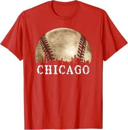 Chicago Skyline City Vintage Baseball Lover T-shirt, Medium 